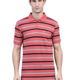 Force NXT Pink Cotton Regular Fit Stripes Polo T-Shirt-image-95