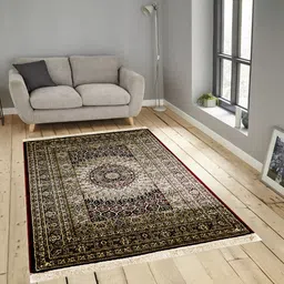 PRESTO Maroon & Beige Rectangular Anti-Skid Silk Carpet-12