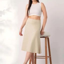 Globus Women Ivory Shimmer Ribbed Mid-Rise Flared Midi Party Skirt-image-57