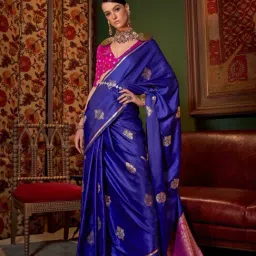 Vardha Cobalt Blue Woven Saree With Unstitched Blouse-picture-12