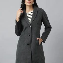 Latin Quarters Grey Rayon Regular fit Solid Coat-picture-12