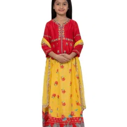 BIBA Girls Red & Yellow Embroidered Lehenga & Choli With Dupatta-image-79