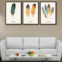 999store Beige & Black Feathers Frame Paintings-17