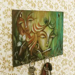 eCraftIndia Radhe Krishna Theme Wooden Key Holder with 6 Hooks-60