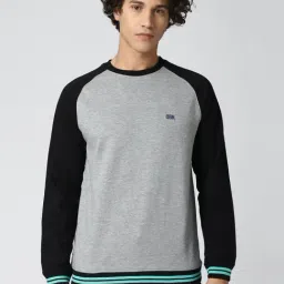 Peter England Grey & Black Slim Fit Colour Block Sweatshirt-picture-25