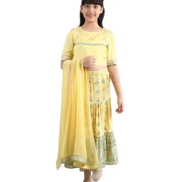 Aurelia Kids Powder Yellow Embroidered Top, Skirt with Dupatta-image-24