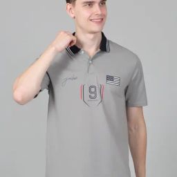 Cantabil Grey Regular Fit Printed Polo T-Shirt-image-1