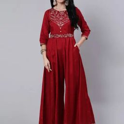 Jaipur Kurti Maroon Embroidered Jumpsuit-image-50