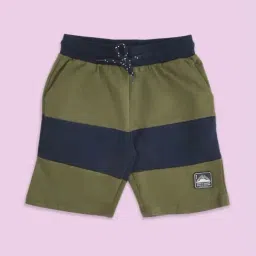 Pantaloons Junior Olive & Navy Cotton Color Block Shorts-image-29