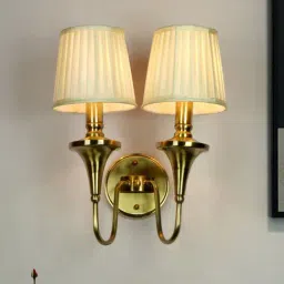 Fos Lighting Gold 15-Inch Brass Double Wall Lamp With White Pleated Fabric Shades-image-62