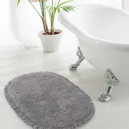 Saral Home Abstract Grey Cotton Shaggy Anti-Skid Bath Mat-image-2