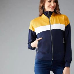 DOLCE CRUDO Navy Color Blocked Jacket-image-41
