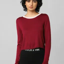Only Maroon Round Neck Pullover-26