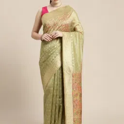 Mohey Green Woven Saree With Unstitched Blouse-image-20
