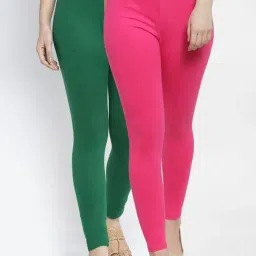 Gracit Pink & Green Mid Rise Leggings - Pack Of 2-image-29