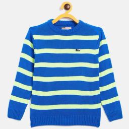 Duke Kids Royal Blue & Green Striped Full Sleeves Sweater-image-59
