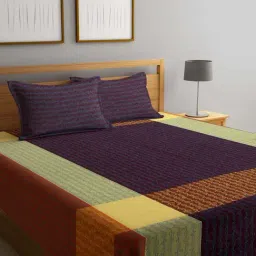 Klotthe Multicolor Cotton 350 TC Double Bed Cover with 2 Pillow Covers-picture-14