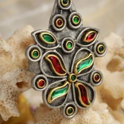 Moedbuille Crystals Studded Antique Tribal Design Oxidised Silver Plated Handcrafted Finger Ring-10