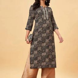 YU by Pantaloons Black Printed Straight Kurta-image-67