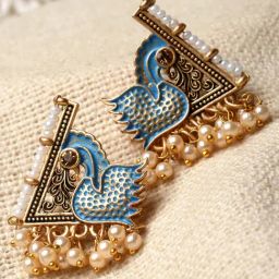 Karatcart Gold-Plated Blue Meena Peacock Design Stud Earrings for Women-image-5