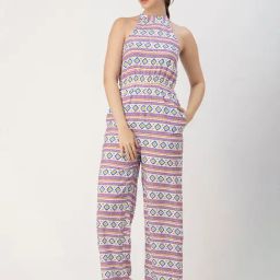 Moomaya White & Pink Printed Jumpsuit-image-17