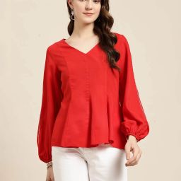 Qurvii Red Regular Fit Top image 1
