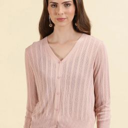 showoffff SHOWOFF Pink Self Design Front Open Sweater image 1