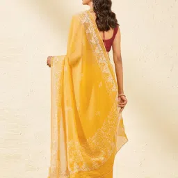 Taneira Yellow Embroidered Saree With Unstiched Blouse image 2