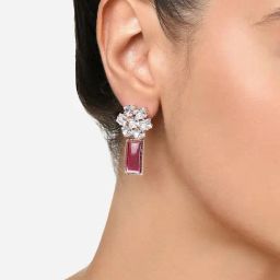 Zaveri Pearls Pink Stone & Cubic Zirconia Embellished Brass Drop Earrings-ZPFK15926-2