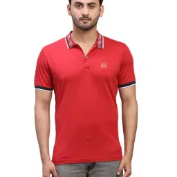 ColorPlus Red Cotton Regular Fit Polo T-Shirt-picture-25