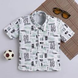Fourfolds Boys Sea Green Regular Fit Printed Shirt-image-82