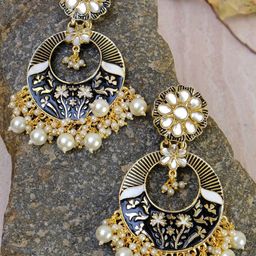 Crunchy Fashion Women Black & Gold-Toned Meenakari Style Chandbalis Earrings-image-47
