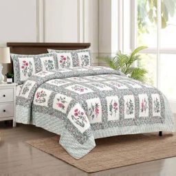 JaipurFabric Blue 180 TC 100% Cotton Pot Grid Double Bedsheet with 2 Pillow Covers-41