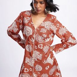 glitchez Ethnic Motifs Printed Gathered A-Line Mini Dress With Piping Detail-image-22