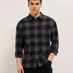 The Bear House Grey Relaxed Fit Checks Shirt-image-15