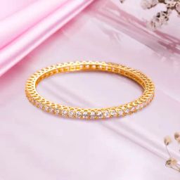 Zavya 925 Silver Gleaming Beauty Gold-Plated Bangle with White Cubic Zirconia for Women-image-9