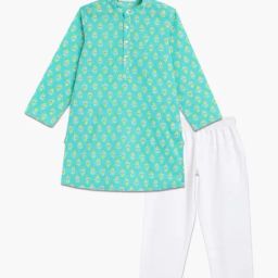 Campana Kids Blue & White Cotton Printed Full Sleeves Kurta & pyjama-image-48