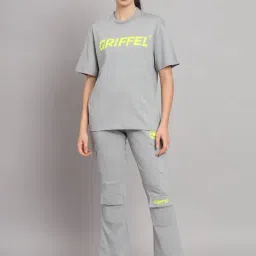 GRIFFEL Grey Printed T-Shirt With Track Pants-image-32