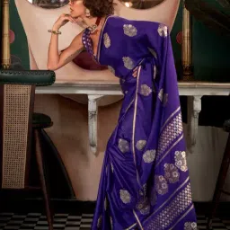 Vardha Dark Purple Woven Saree With Unstitched Blouse-image-5