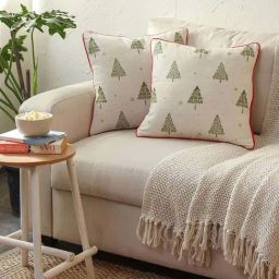 House This Sparkling Tree White & Green Cotton Cushion Cover-picture-45