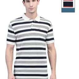 Force NXT White & Black Cotton Regular Fit Striped Polo T-Shirt-image-31
