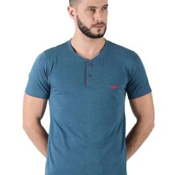 Force NXT Blue Cotton Regular Fit Henley T-Shirt-71