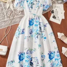 Bolly Lounge Girls Turquoise Floral Party Dress-image-26