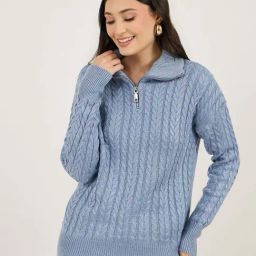 Styli Light Blue Self Design Sweater-picture-21