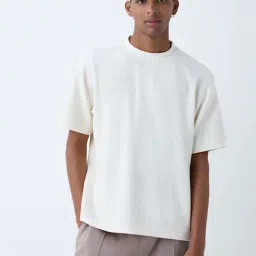 Studiofit by Westside White Self Relaxed-Fit Cotton-Blend T-Shirt-image-79