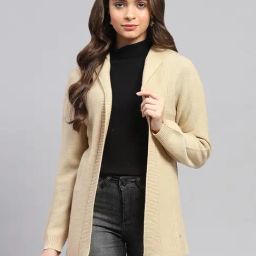 Monte Carlo Beige Regular Fit Self Pattern Shrug-picture-9