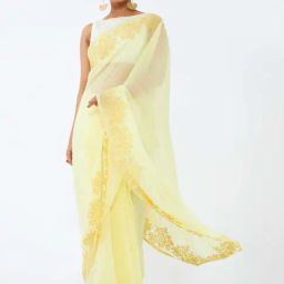 Taneira Yellow Embroidered Saree With Unstitched Blouse-image-18