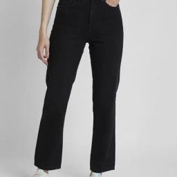 Spykar Raw Black Cotton Straight Fit High Rise Jeans-image-69