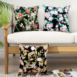Bianca Suzane Black & Green Micro Fiber Reversible Printed Cushion Covers - Set of 3-image-78