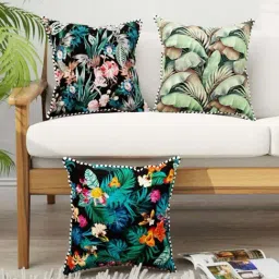 Bianca Suzane Black & Green Micro Fiber Reversible Printed Cushion Covers - Set of 3-image-58